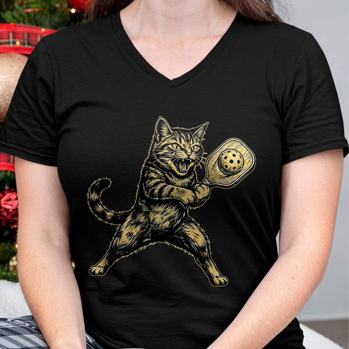 Funny Pickleball Shirt, Pickleball Lover Unisex T-Shirt/Hoodie/Sweatshirt HLT00 - Funny Cute Cat Playing Pickleball Vintage for Men Women Kids T-Shirt